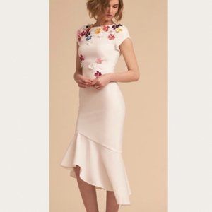 BHLDN x Theia 3D Michelle Ivory midi floral dress, Size 2